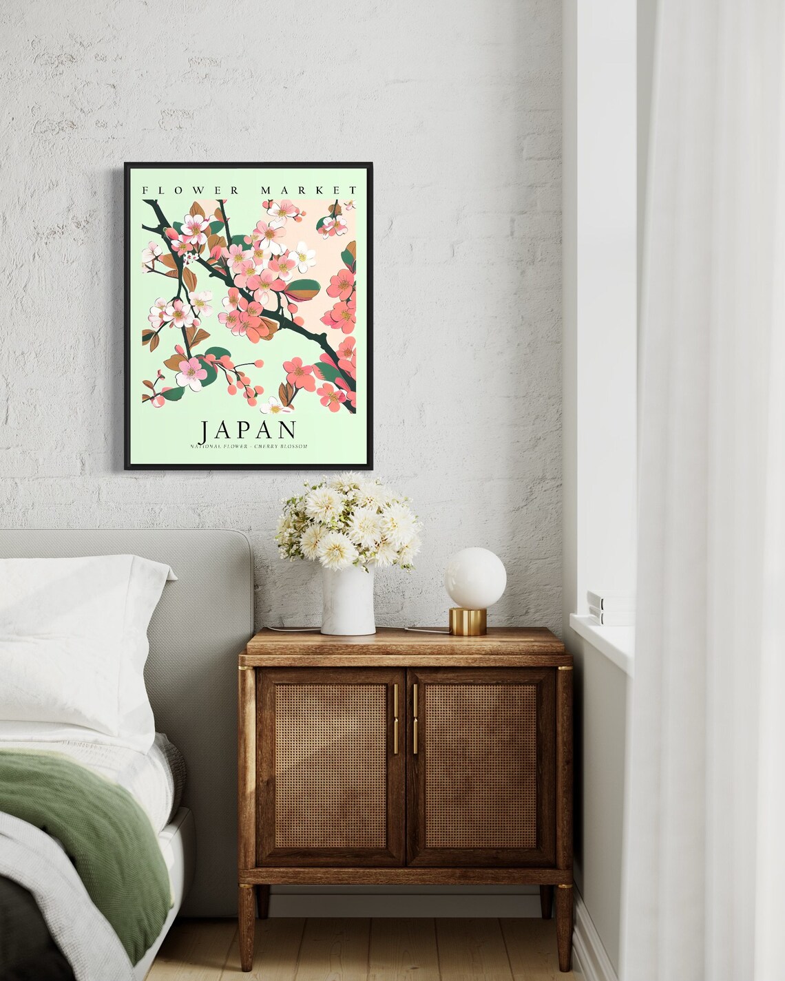 Cherry Blossom 1960s Neutral Botanical Art Print - Image 3