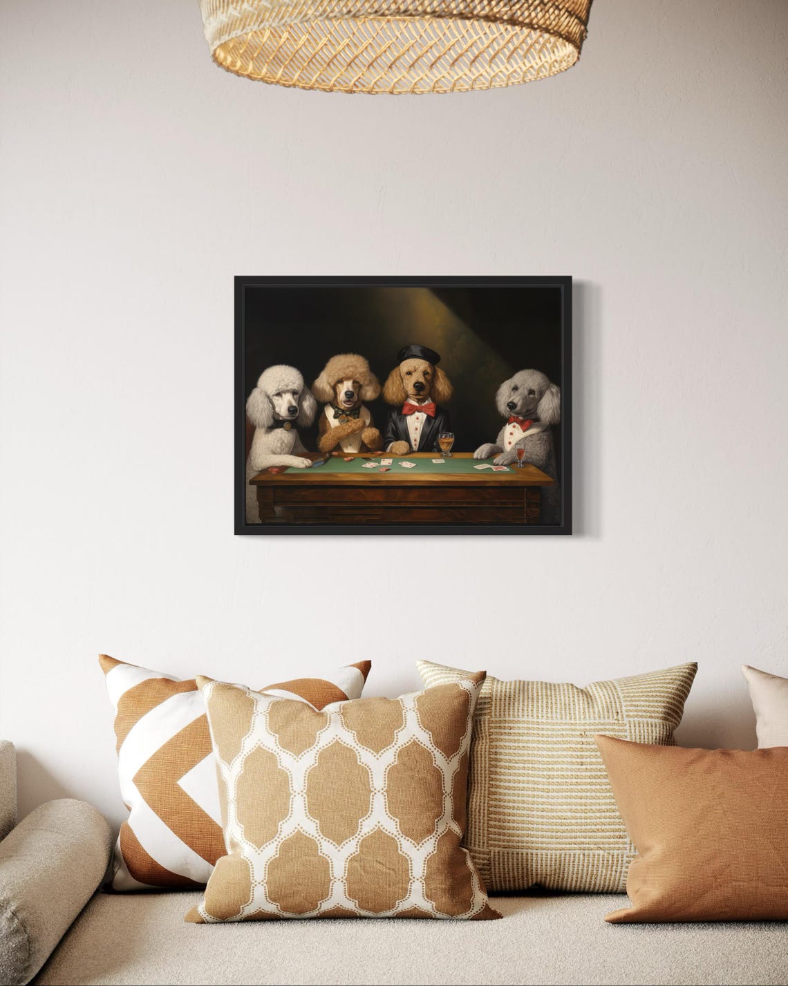 Poodles Playing Poker Tuxedo Bow Tie Dogs Card Game Humor Poster - Image 2