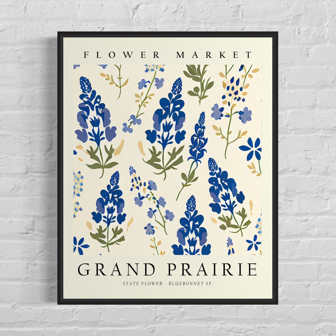 Grand Prairie Flower Market Texas Bluebonnet Botanical Art Print