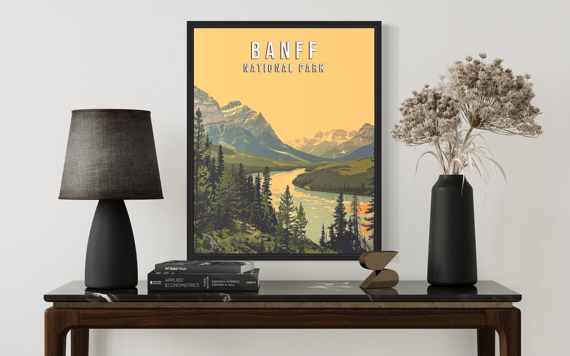 Banff National Park Rocky Mountain Valley River Vintage Travel Poster - Image 3