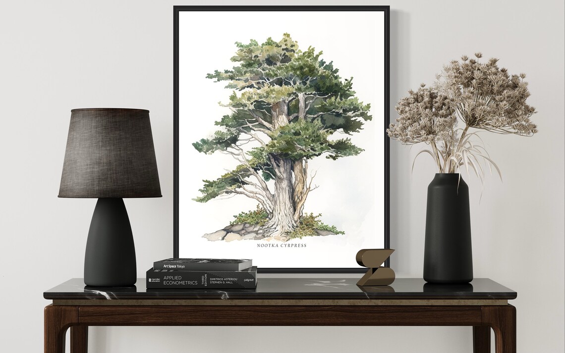 Nootka Cypress Watercolor Tall Evergreen Tree Botanical Poster - Image 3