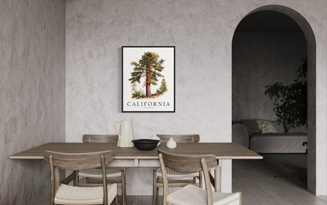California Coast Redwood Towering Forest Watercolor Tree Poster - Image 3