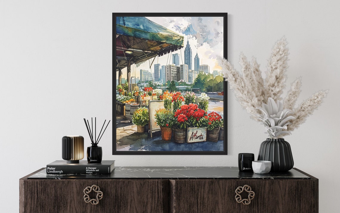 Atlanta Flower Market Watercolor Poster Downtown Skyline Blooms - Image 2