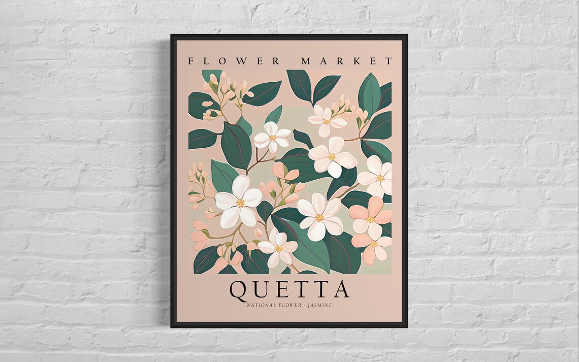 Quetta Flower Market White Jasmine Floral Botanical Art Poster
