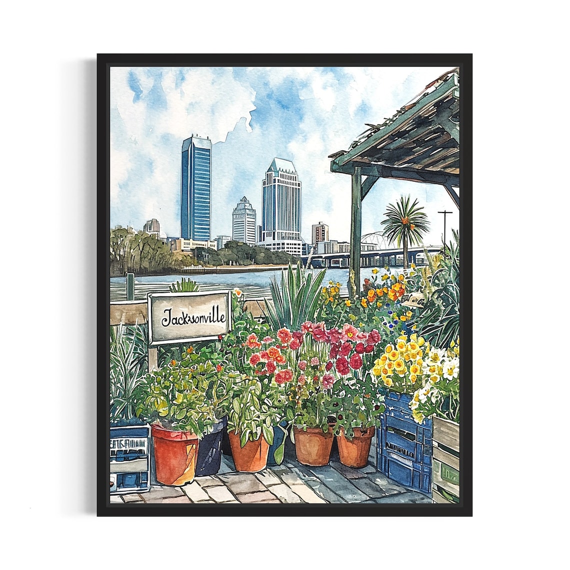 Jacksonville Flower Market Neutral Botanical Art Print