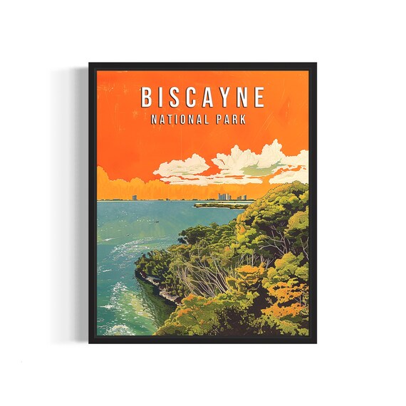 Biscayne National Park Orange Sunset Mangrove Bay Florida Travel Poster