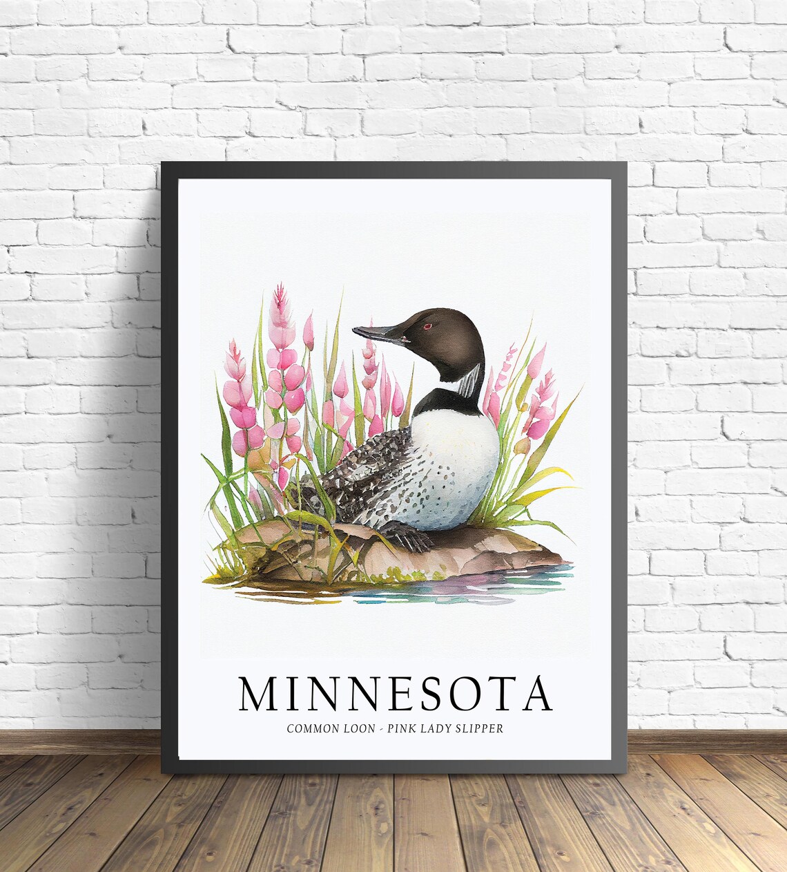Minnesota State Bird Art Print, State Flower Wall Art