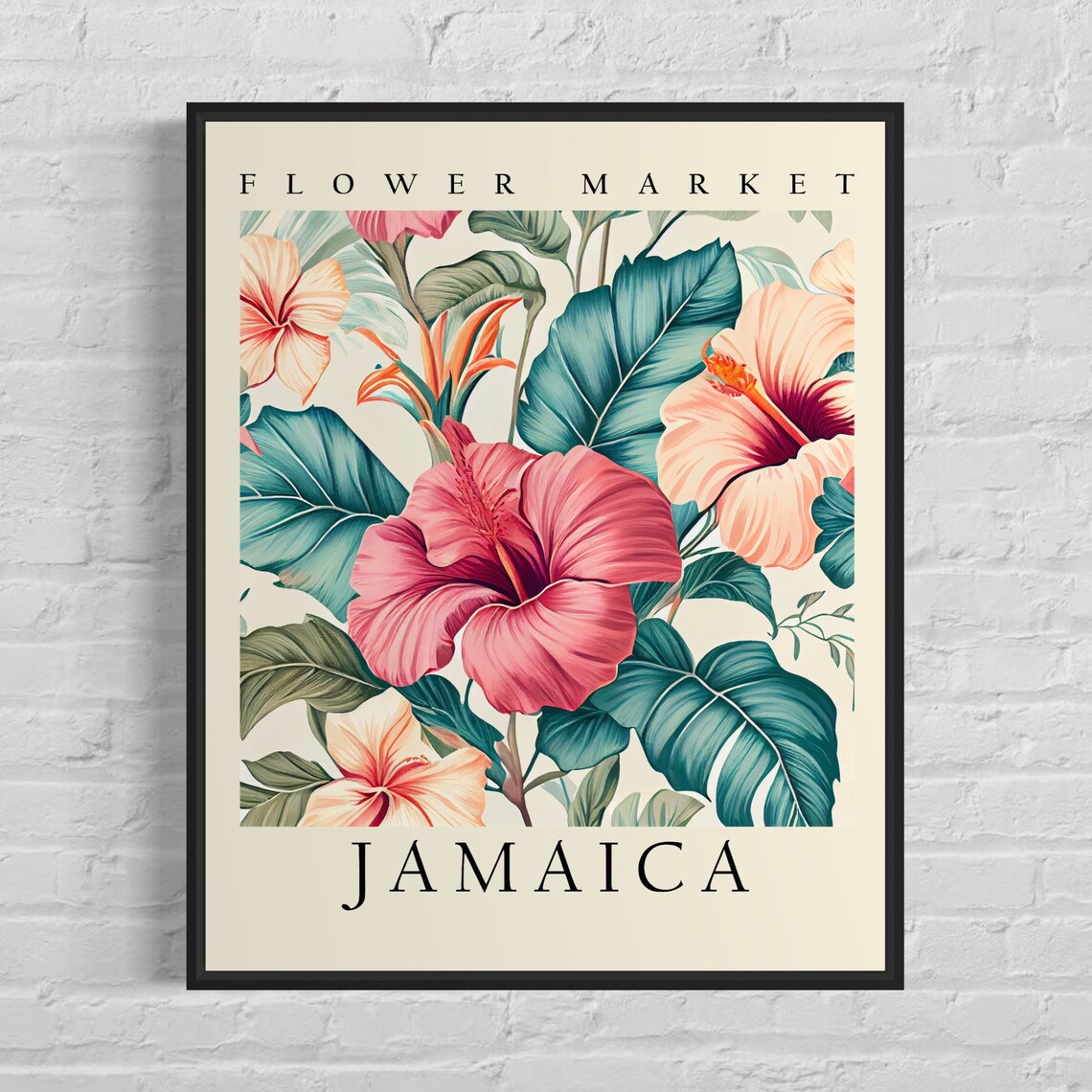 Jamaica Flower Market Vintage Tropical Hibiscus Botanical Poster