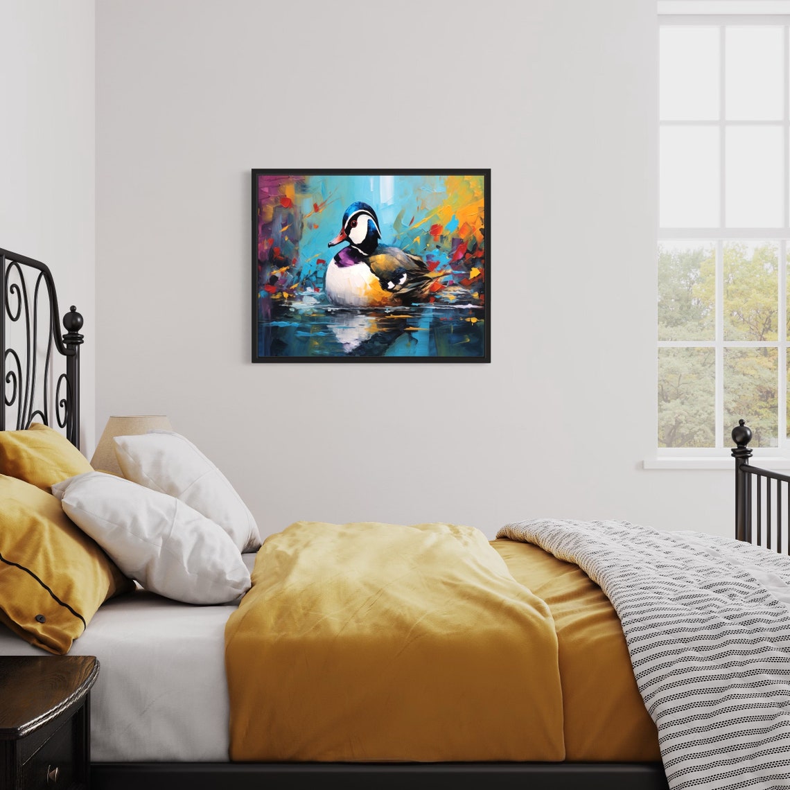 Colorful Duck Swimming in Vibrant Abstract Water Painting Poster - Image 2