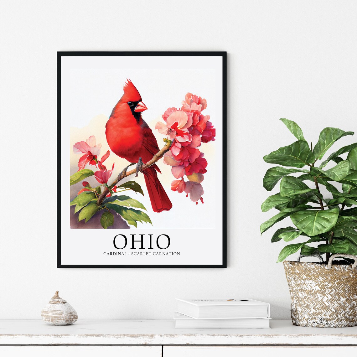 Ohio State Bird Art Print, State Flower Wall Art - Image 2