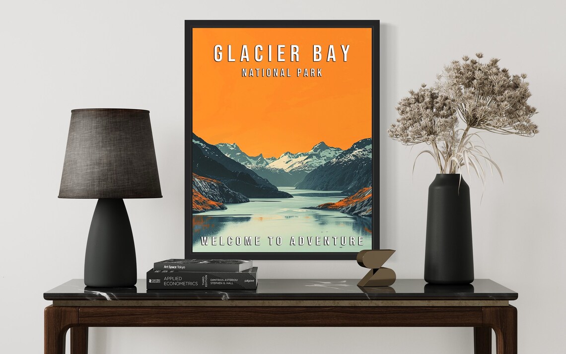 Glacier Bay National Park Alaska Fjord Snow Peaks Sunset Travel Poster - Image 3