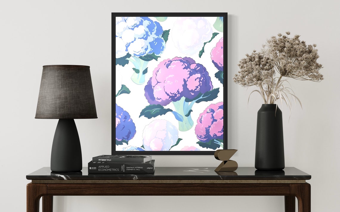 Cauliflower Pattern Pastel Pink Blue Watercolor Kitchen Art Poster - Image 2