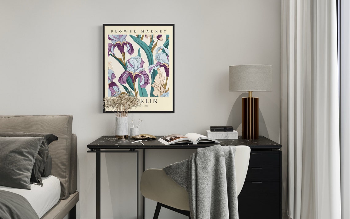 Franklin Iris Flower Market Poster with Purple Iris Blooms Design - Image 3