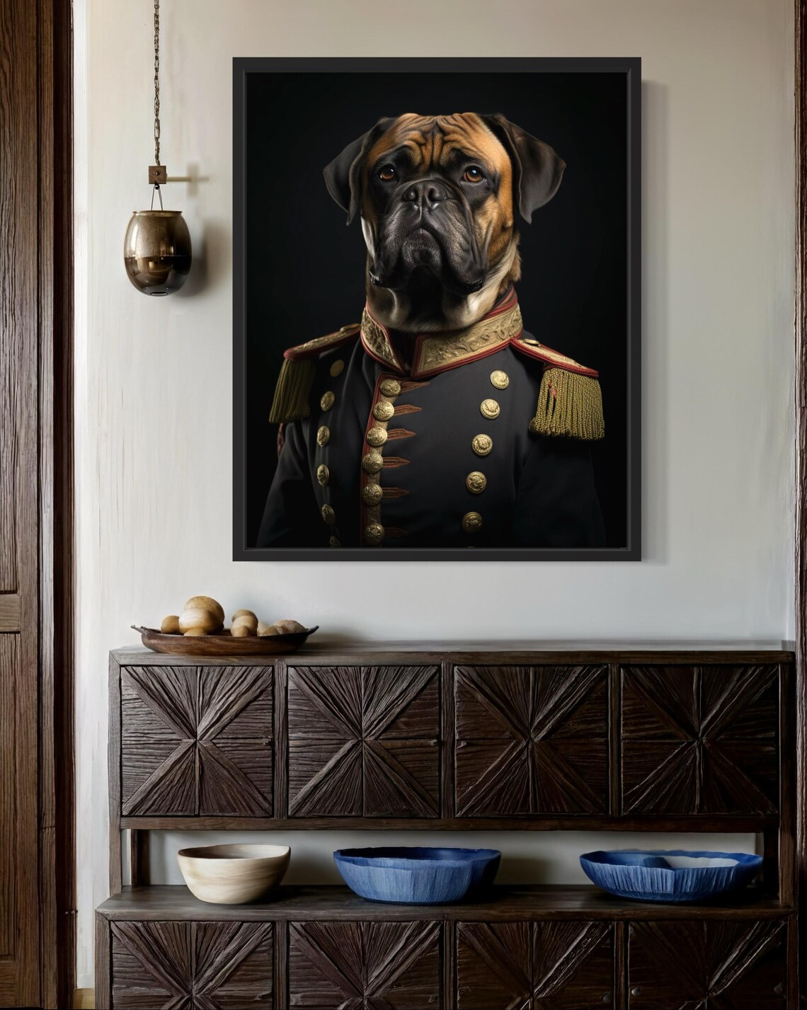 Bullmastiff Dog in Ornate Military General Uniform Portrait Poster - Image 2