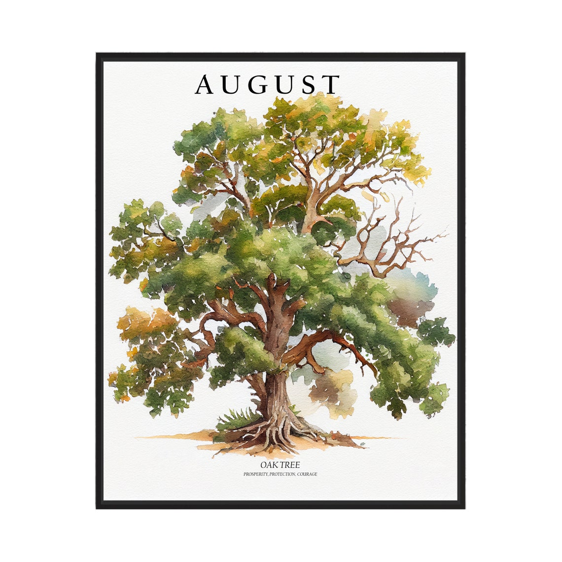 August Tree Month Oak Tree Art Print Oak Tree Wall Art Poster