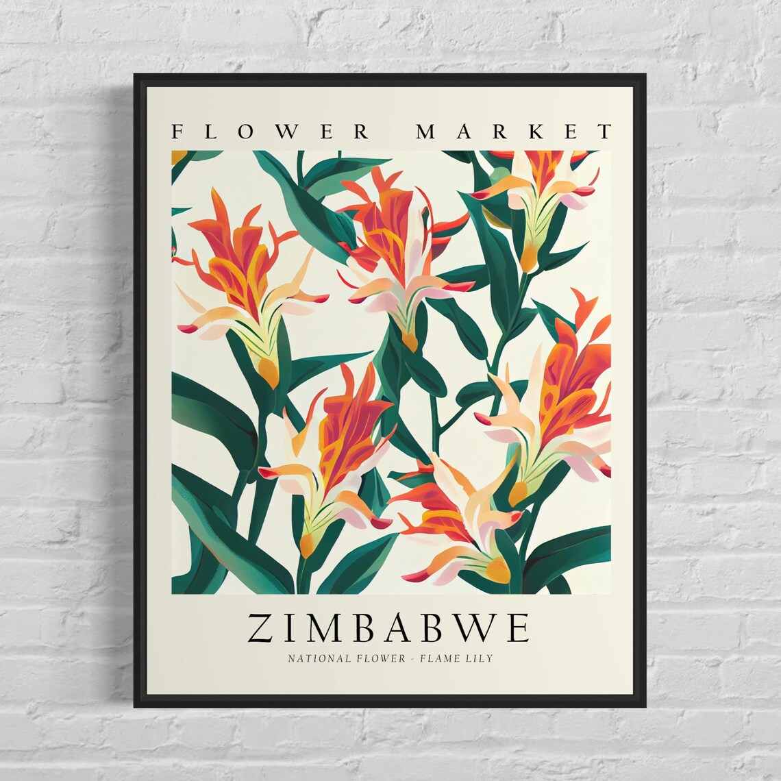 Zimbabwe National Flower Flame Lily Vintage Art Print