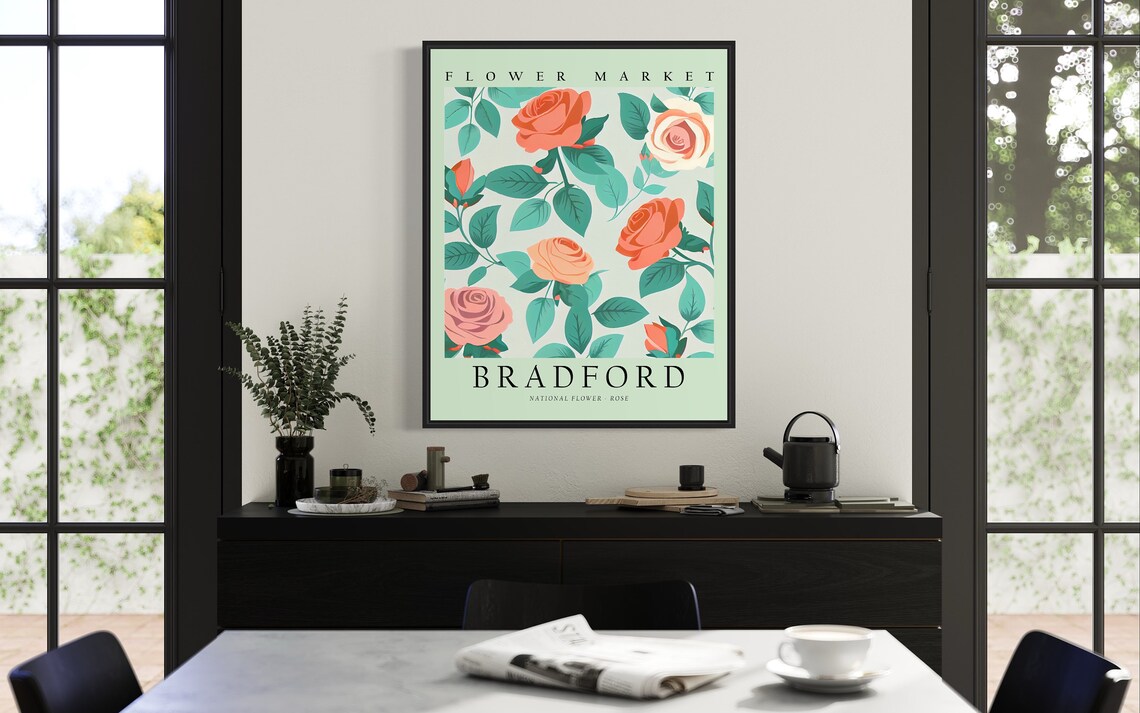 Flower Market Bradford Rose Coral Blush Roses Green Leaf Art Poster - Image 3
