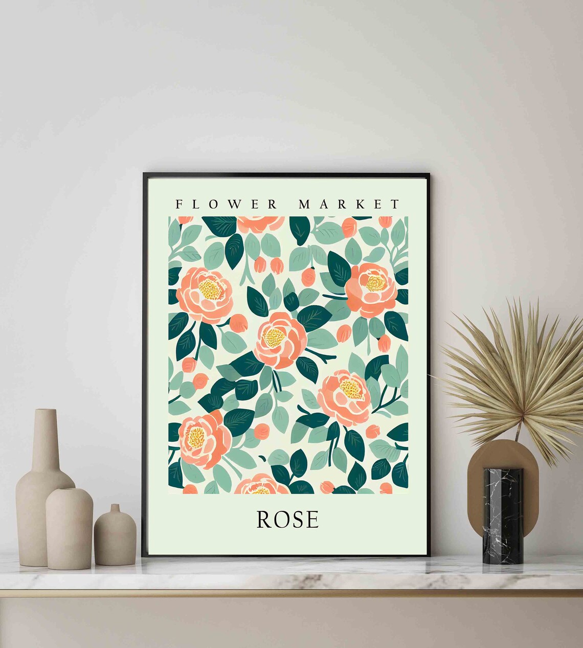Rose Classic Coral Bloom Botanical Flower Market Pastel Art Print - Image 3