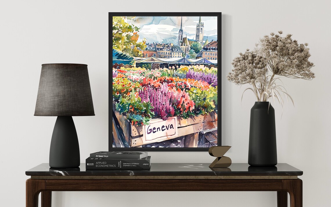 Geneva Flower Market Watercolor Poster Cathedral Lavender Beds - Image 2