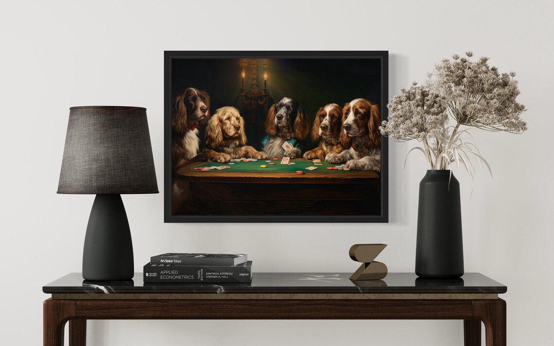 Cocker Spaniels Playing Poker Card Game Dogs Oil Painting Poster - Image 2