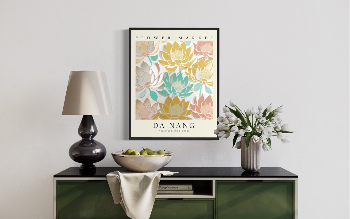 Da Nang Lotus Flower Market Botanical City Travel Decor Poster - Image 2