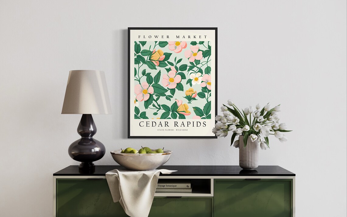 Cedar Rapids Flower Market Wild Rose Botanical Pastel Art Print - Image 3