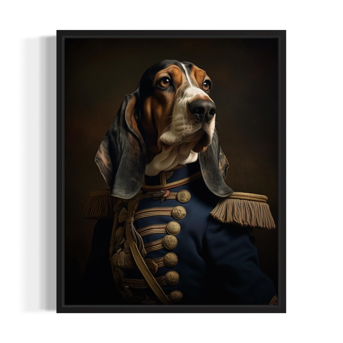 Basset Hound Military Uniform Portrait Regal Dog Oil Painting Poster