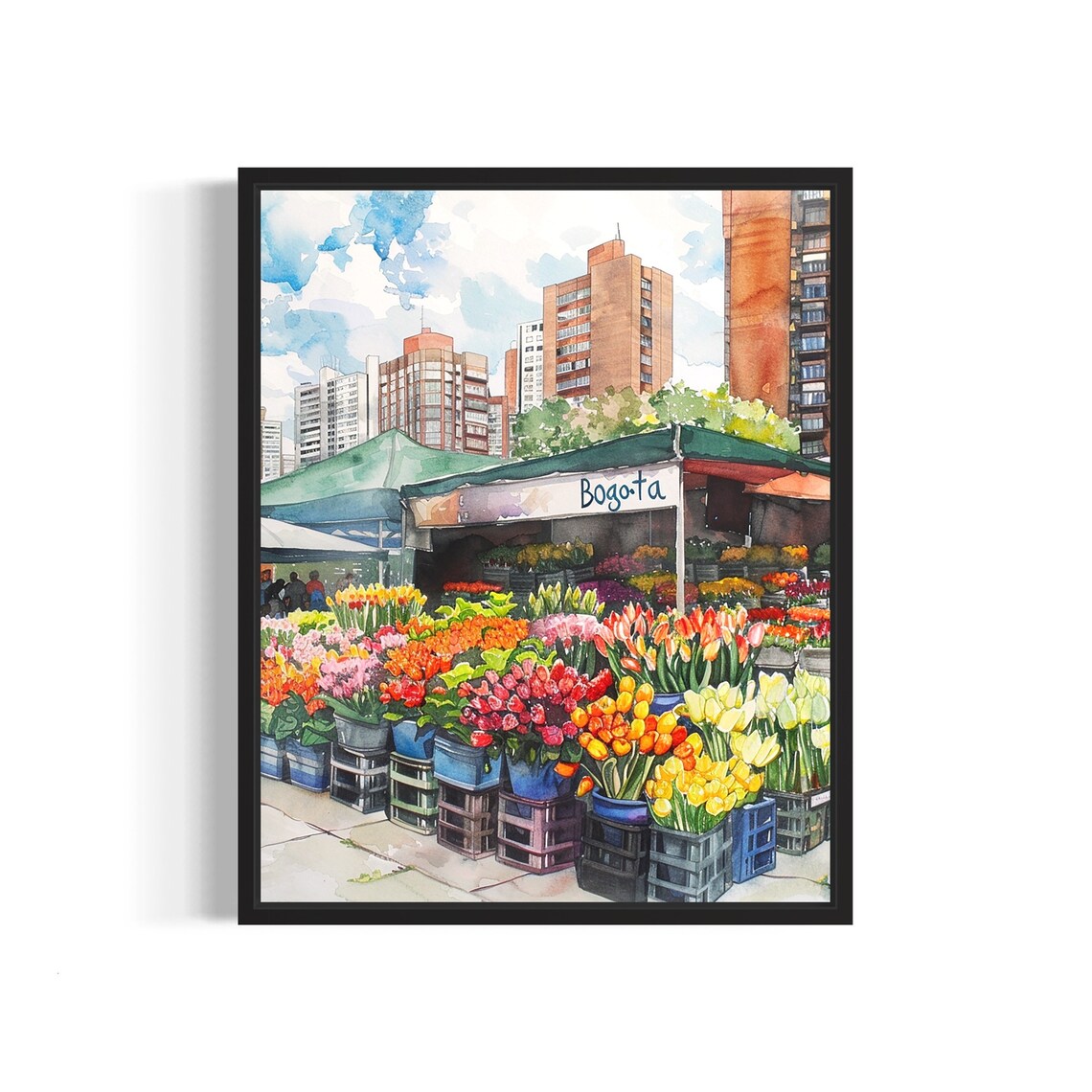 Bogota Colombia Flower Market Neutral Botanical Art Print