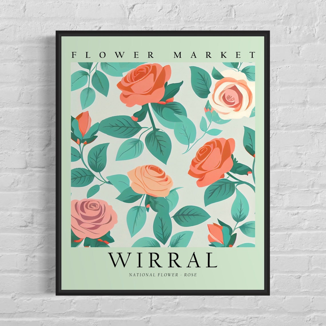 Wirral England Rose Flower Market Botanical Illustration Art Print