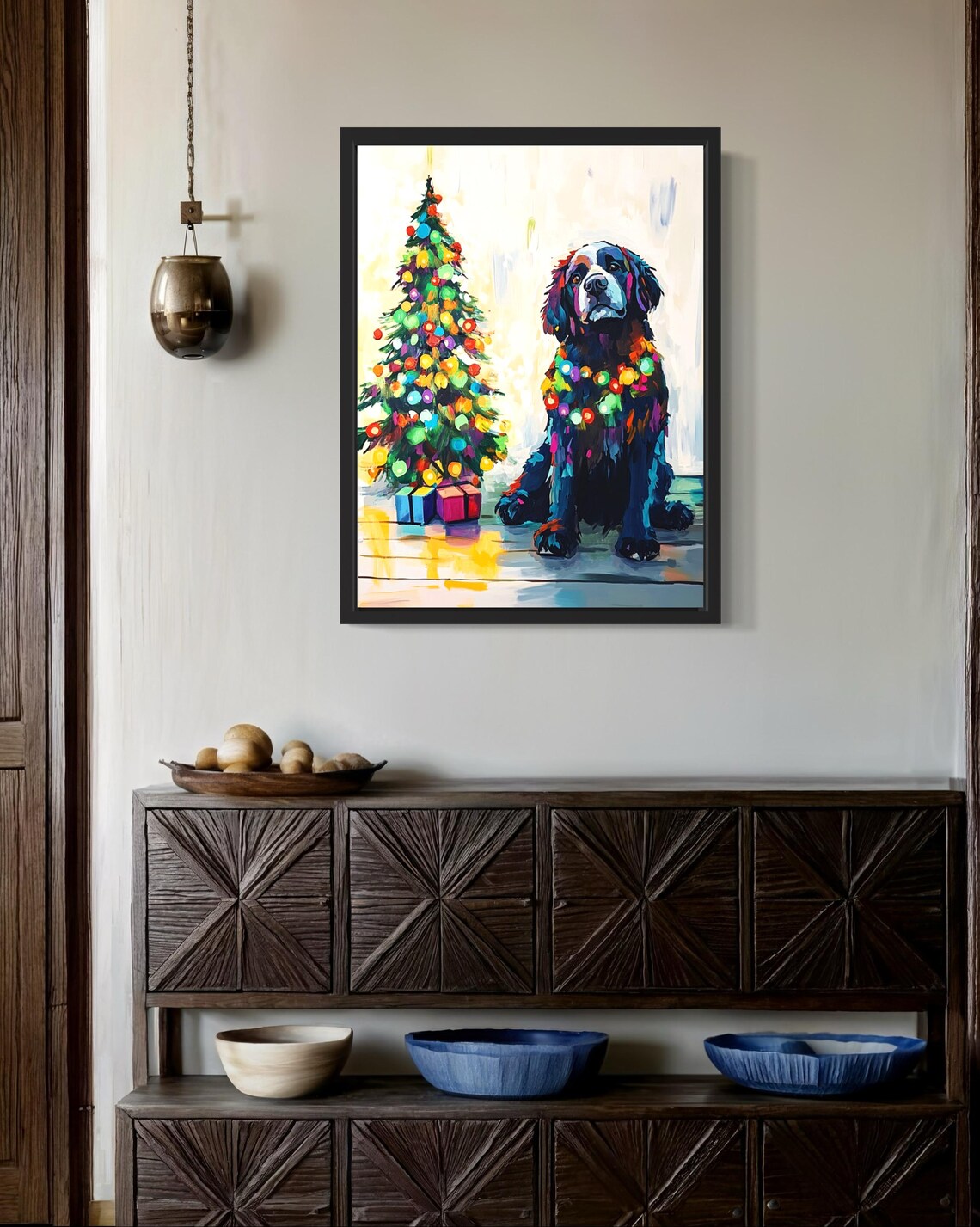 Springer Spaniel Dog Tangled in Christmas Lights Holiday Poster - Image 2
