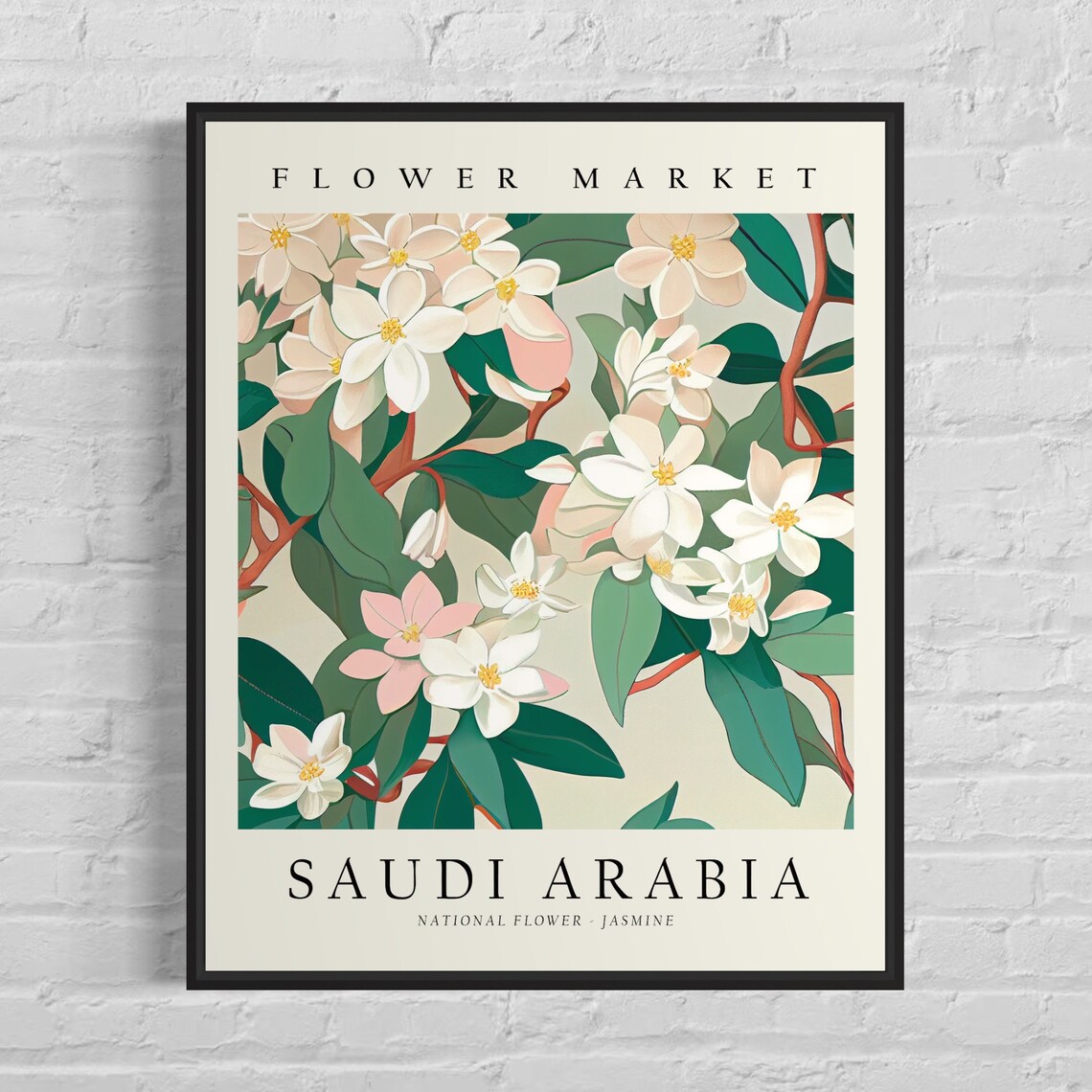 Saudi Arabia Jasmine Flower Market Botanical Floral Garden Art Poster