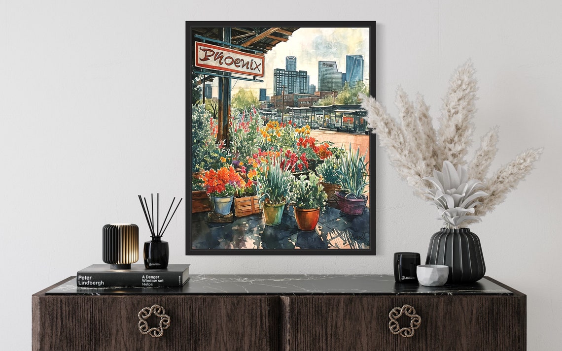 Phoenix Arizona Potted Plant Market Watercolor Downtown Poster - Image 2