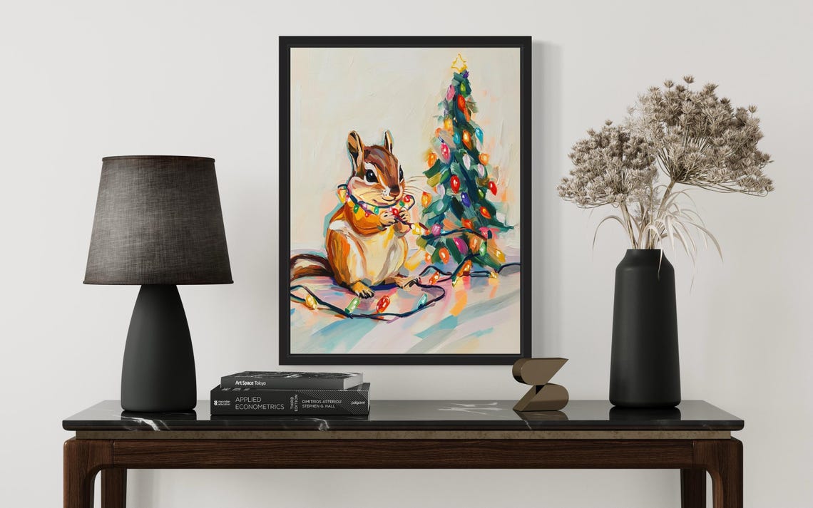 Chipmunk Tangled In Christmas Lights Holiday Tree Poster Artwork - Image 3