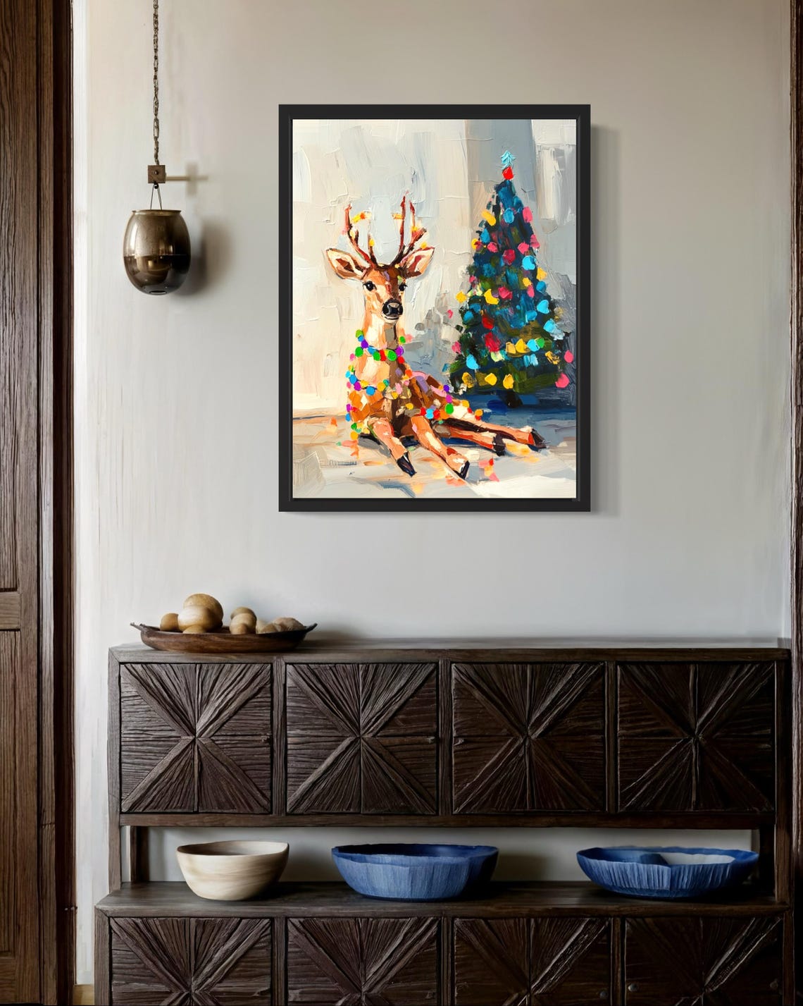 Reindeer Tangled In Christmas Lights Holiday Tree Poster Artwork - Image 2