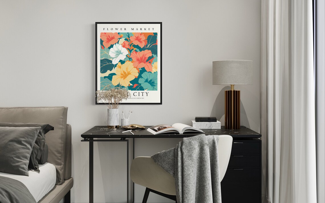 Pearl City Hawaii Hawaiian Hibiscus Botanical Flower Market Poster - Image 3