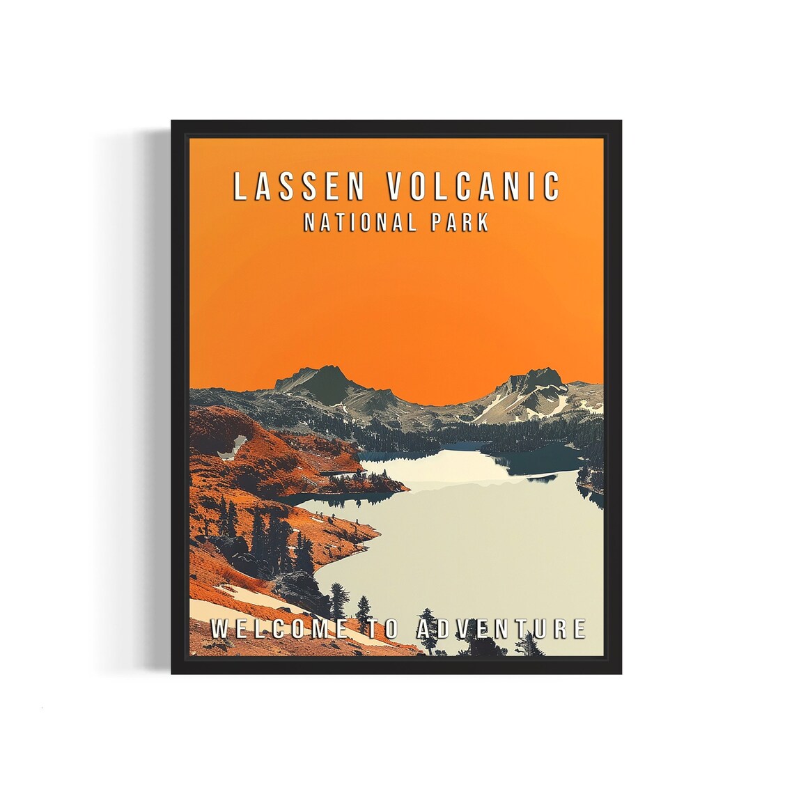 Lassen Volcanic National Park California Lake Sunset Travel Poster