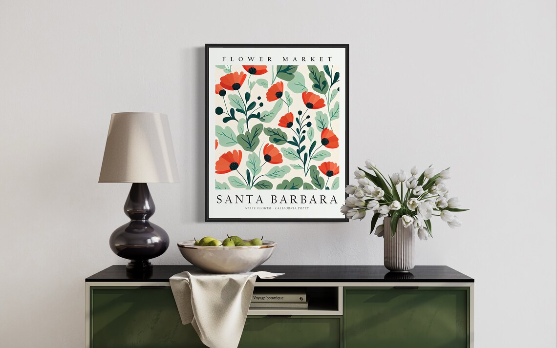 Santa Barbara Flower Market Art Print, Botanical Pastel - Image 2