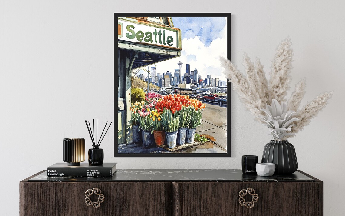 Seattle Flower Market Neutral Botanical Art Print - Image 2