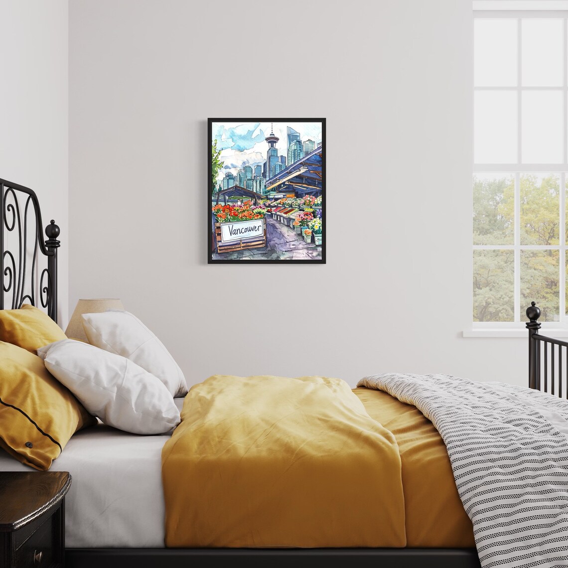 Vancouver Canada Flower Market Watercolor Downtown Skyline Poster - Image 3