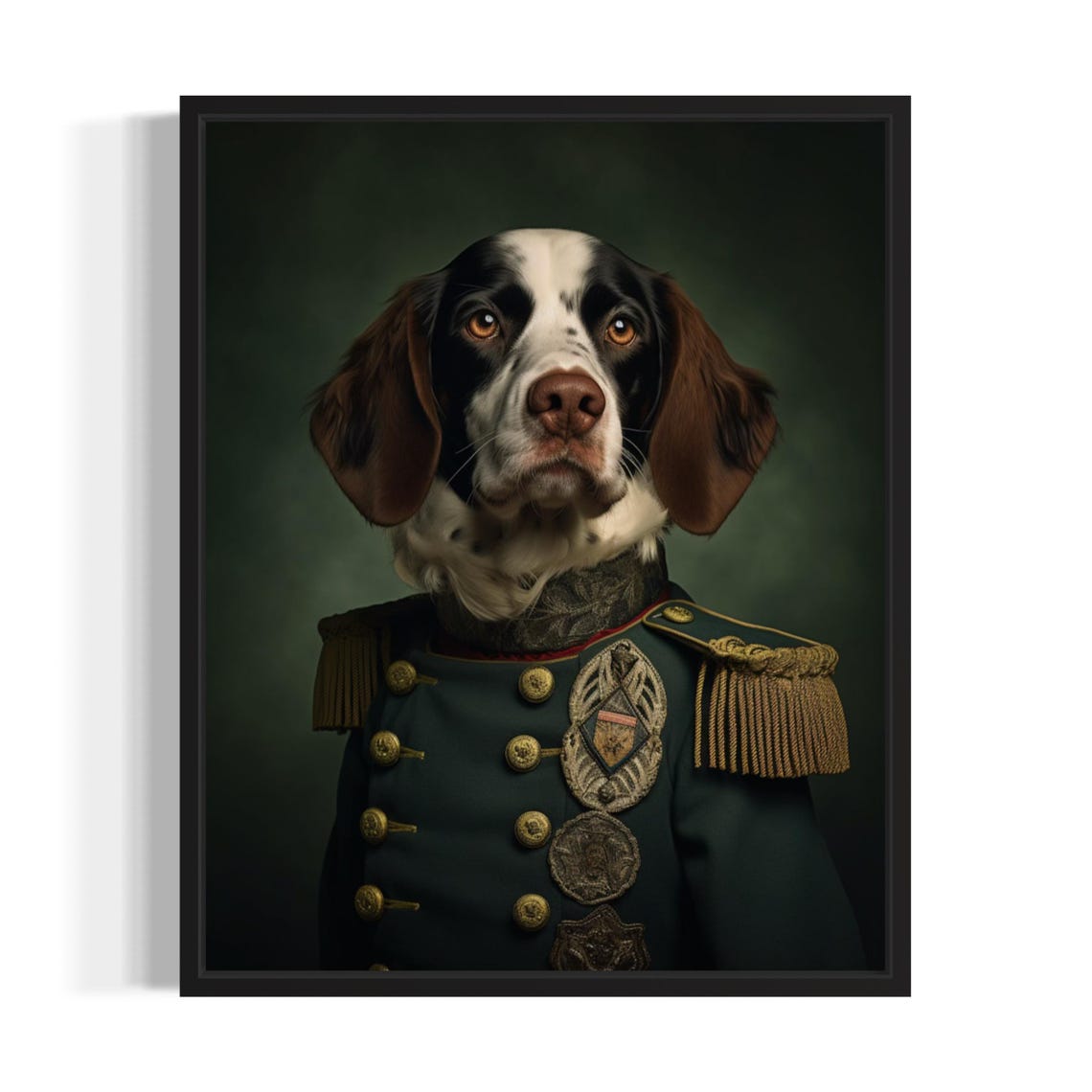 Brittany Spaniel in Decorated Military Uniform Portrait Poster