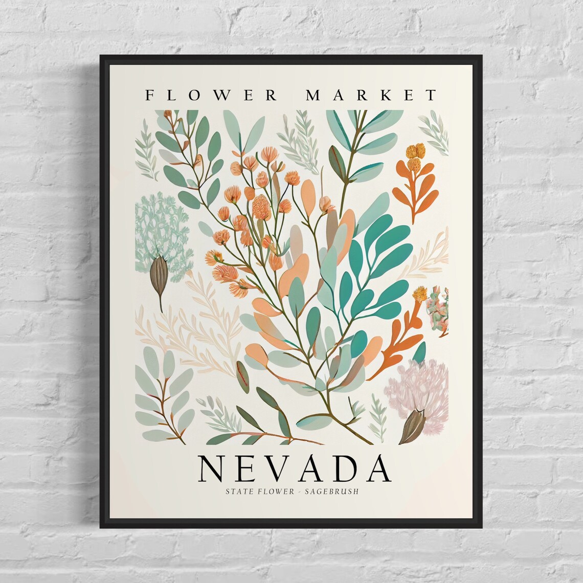 Nevada State Flower Sagebrush, Neutral Botanical Art Print