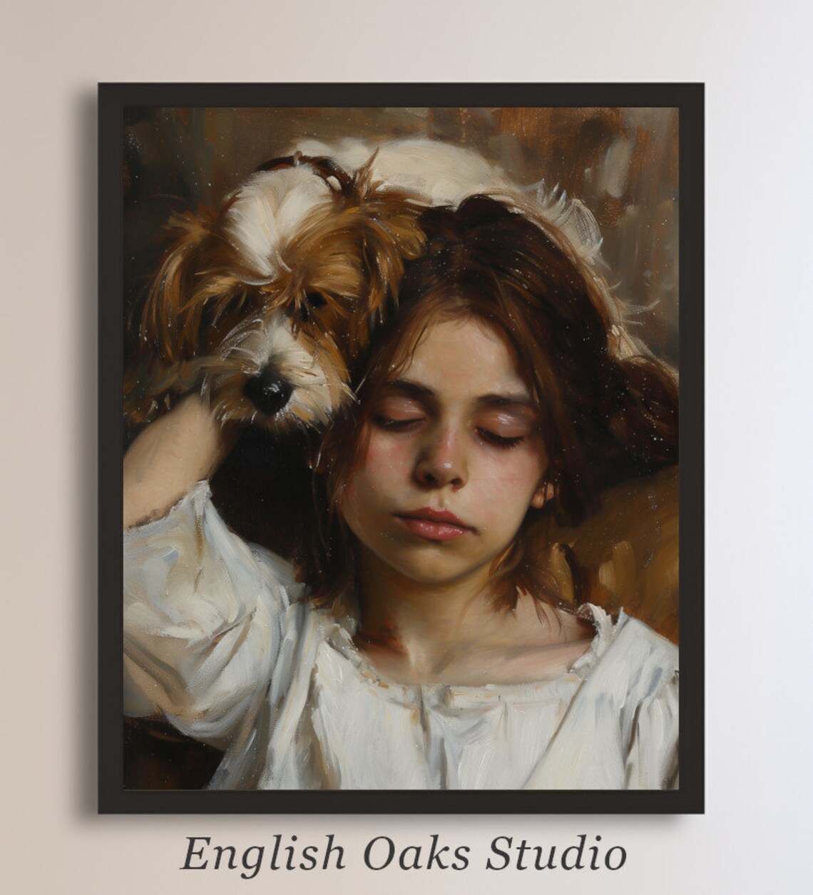 Vintage Portrait Of A Young Girl Tenderly Holding Her Small Dog Poster