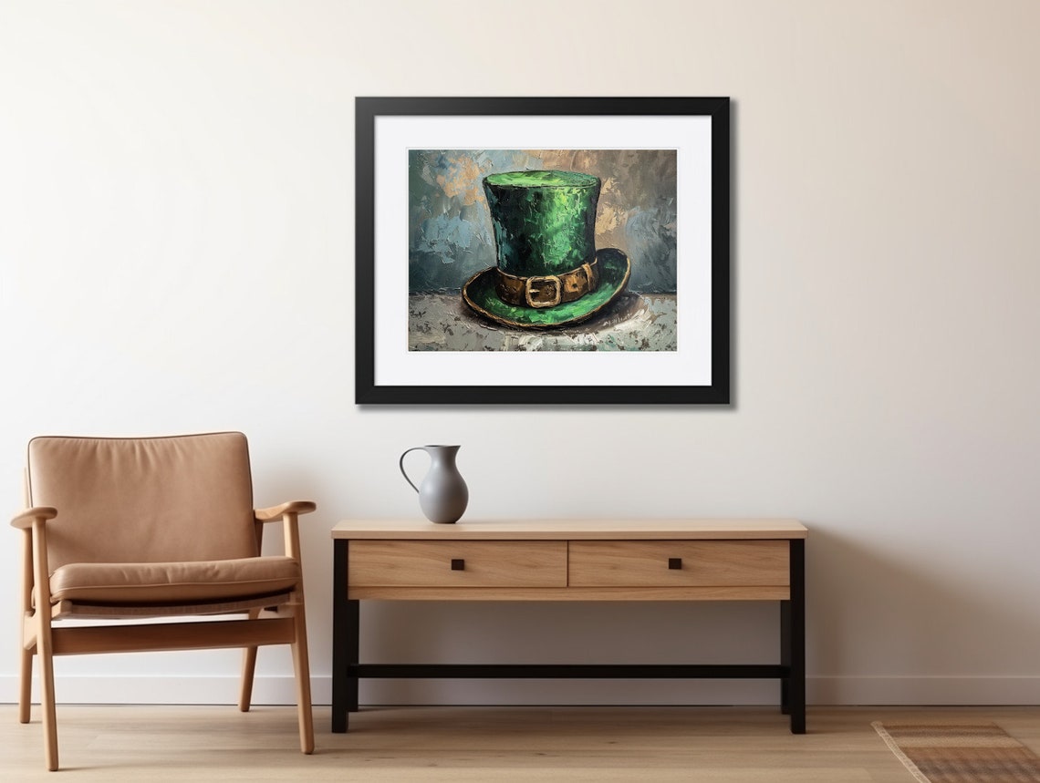 Green Leprechaun Top Hat Still Life St Patricks Day Irish Wall Art - Image 2