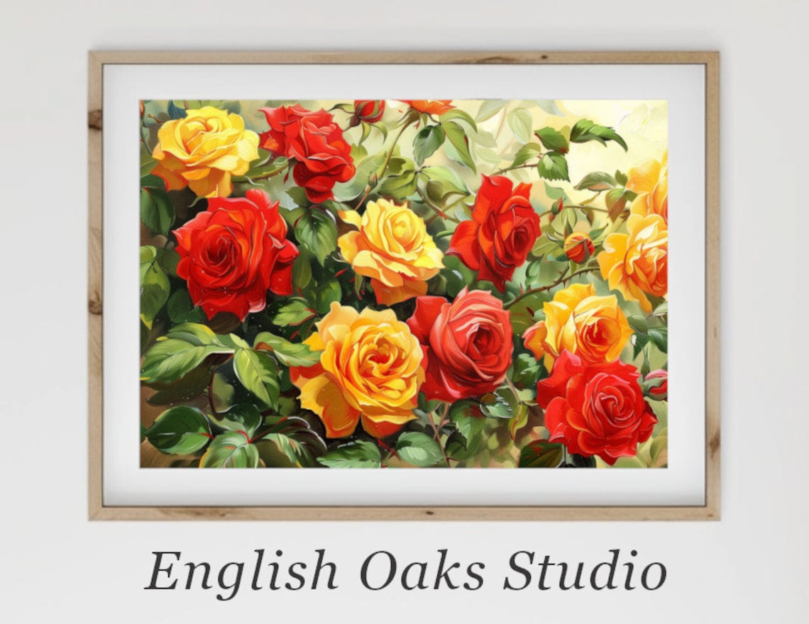 Yellow Red Roses Botanical Painting Vibrant Floral Still Life Poster