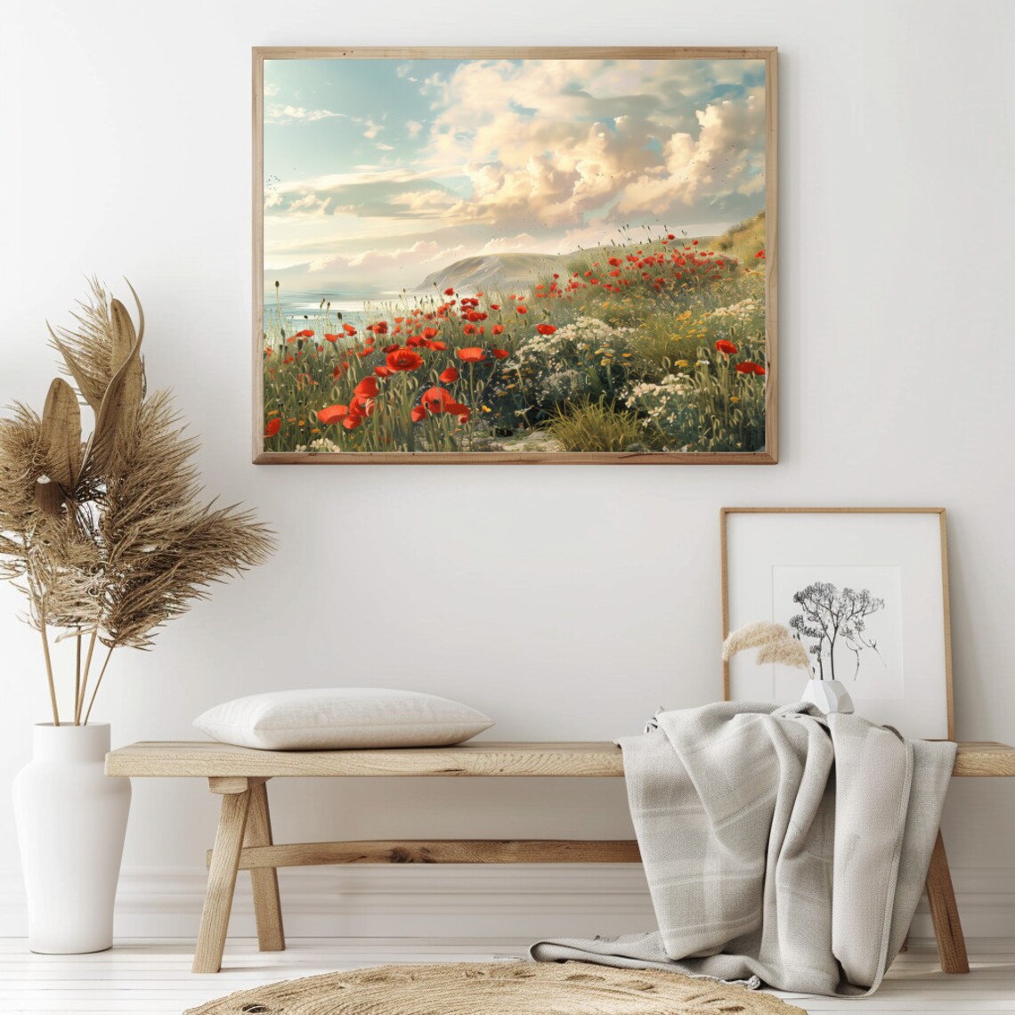 Red Poppies On Coastal Cliffs Overlooking The Sea Vintage Flower Poster - Image 2