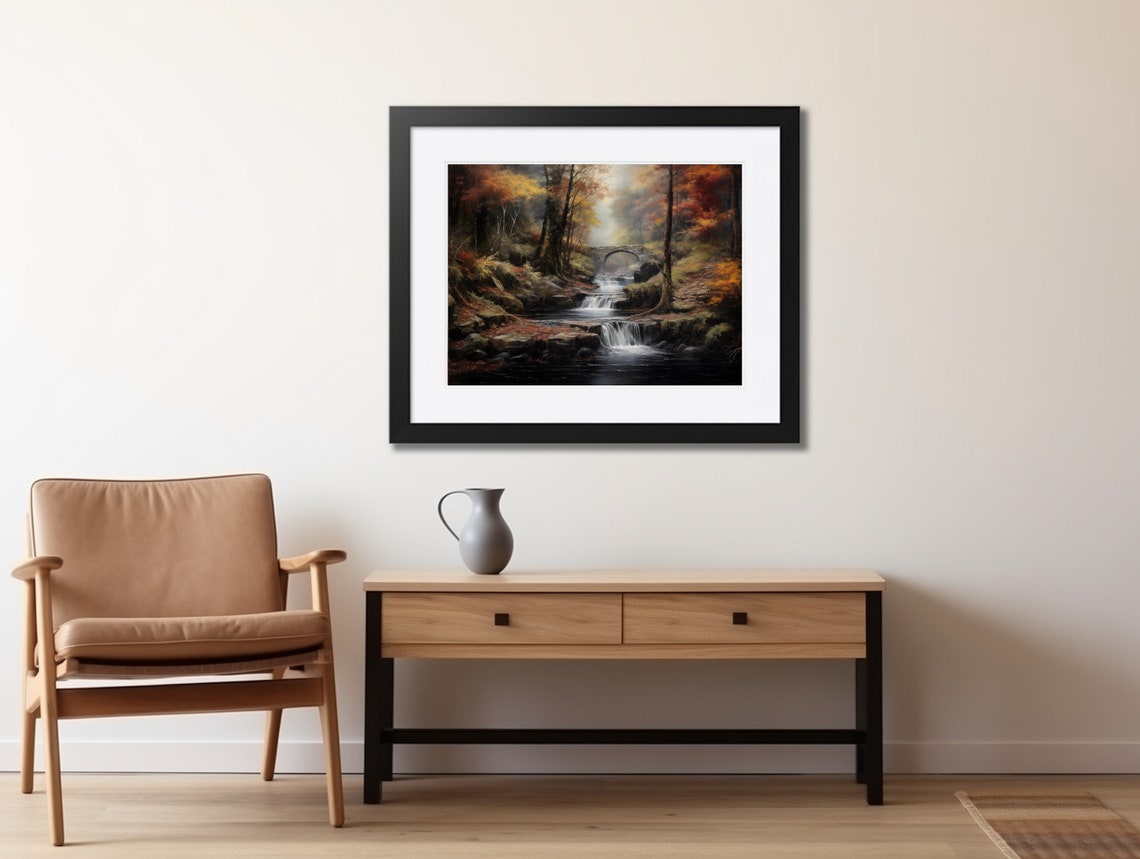Rustic Fall River In The Forest Oil Painting Vintage River Forest Wall Art Print 02 - Image 2