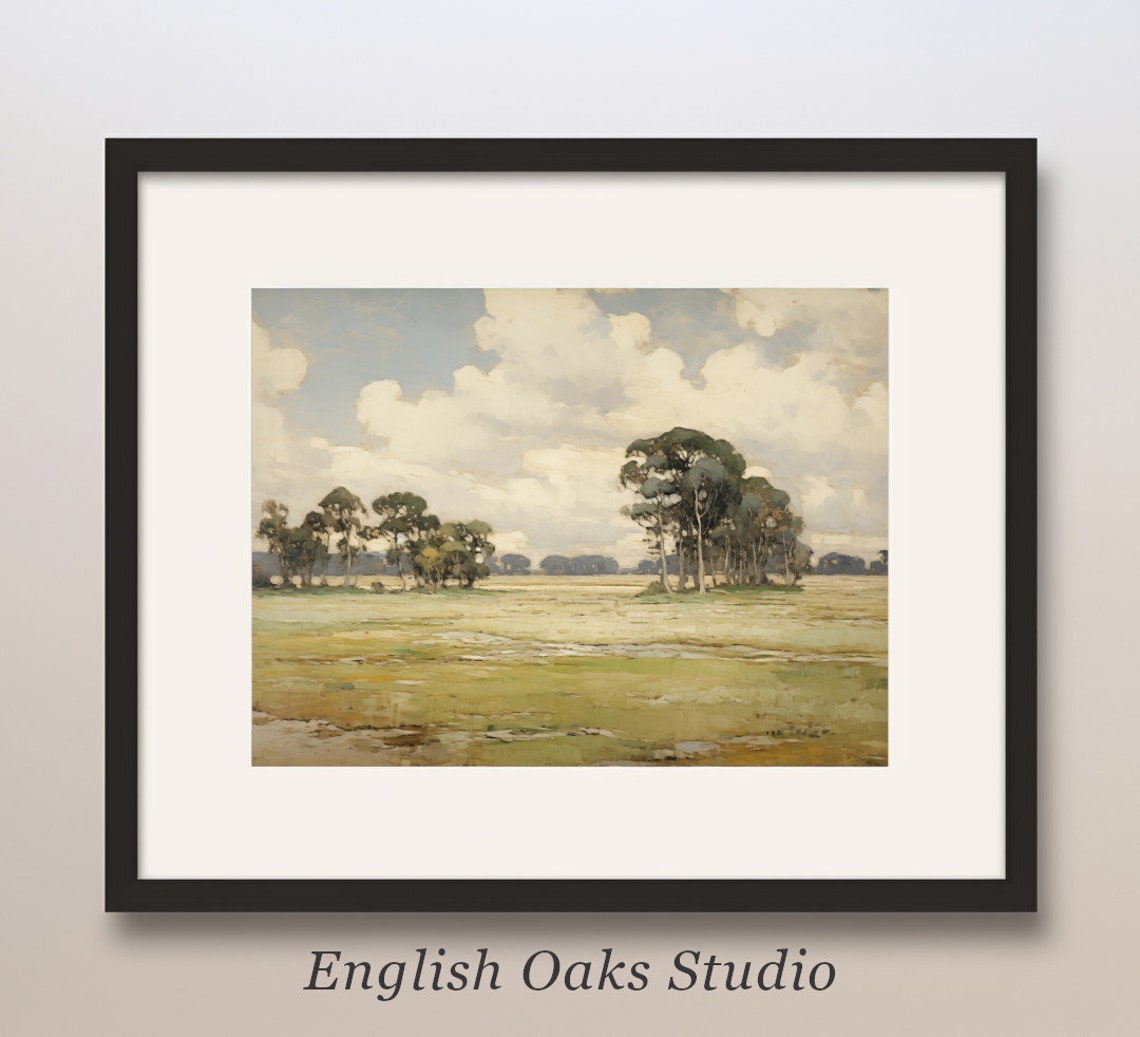 Scattered Tree Groves in Open Summer Meadow Landscape Poster