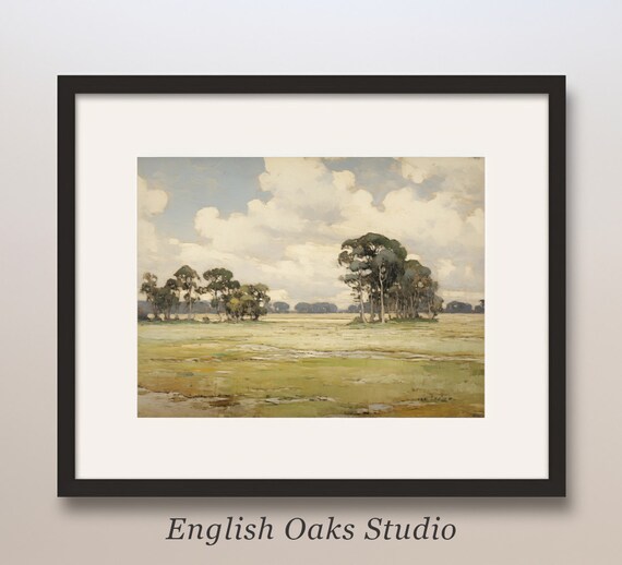 Scattered Tree Groves in Open Summer Meadow Landscape Poster