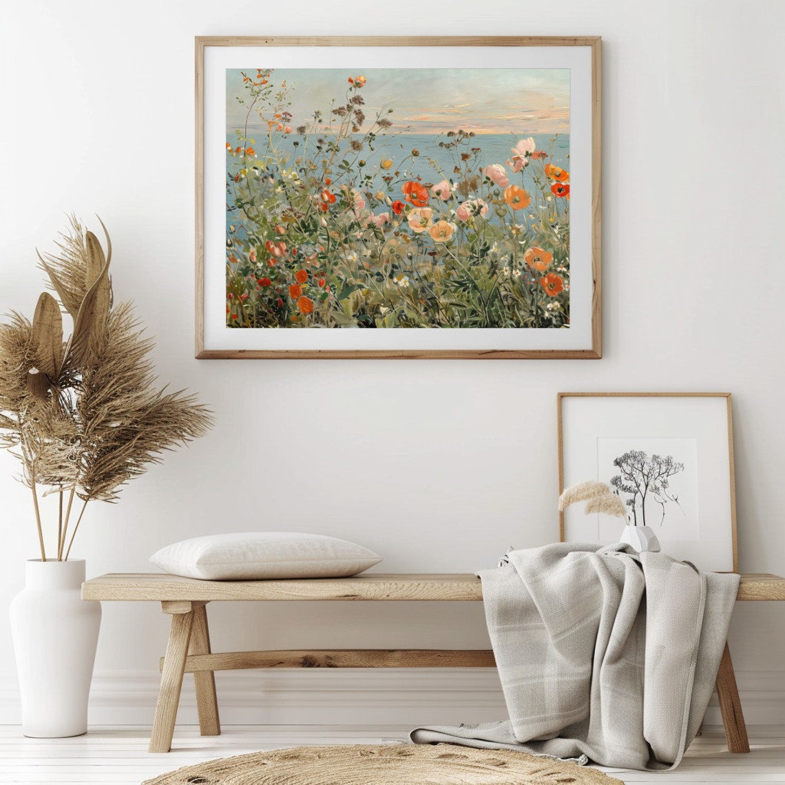 Seaside Wildflower Meadow Orange Poppies Dusk Ocean Horizon Poster - Image 2