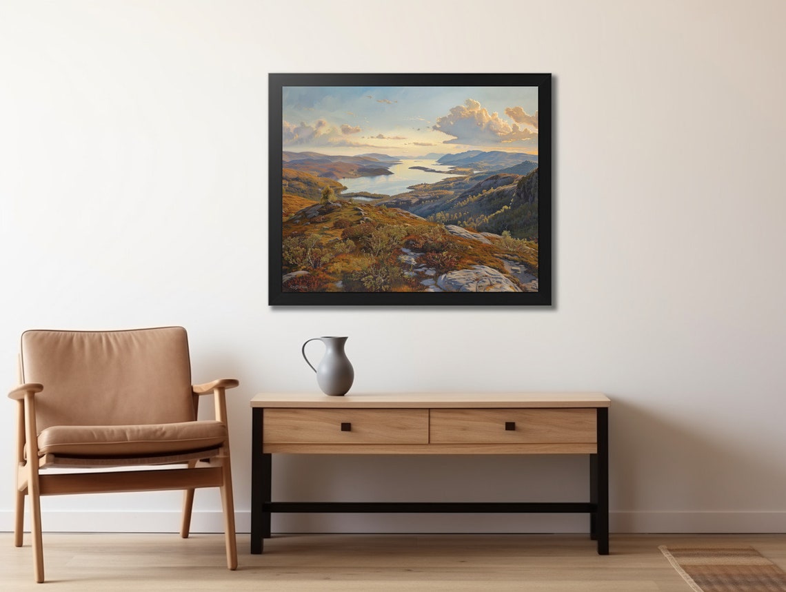 Autumn Mountain Vista Lakes Rocky Hillside Golden Sunset Light Poster - Image 2